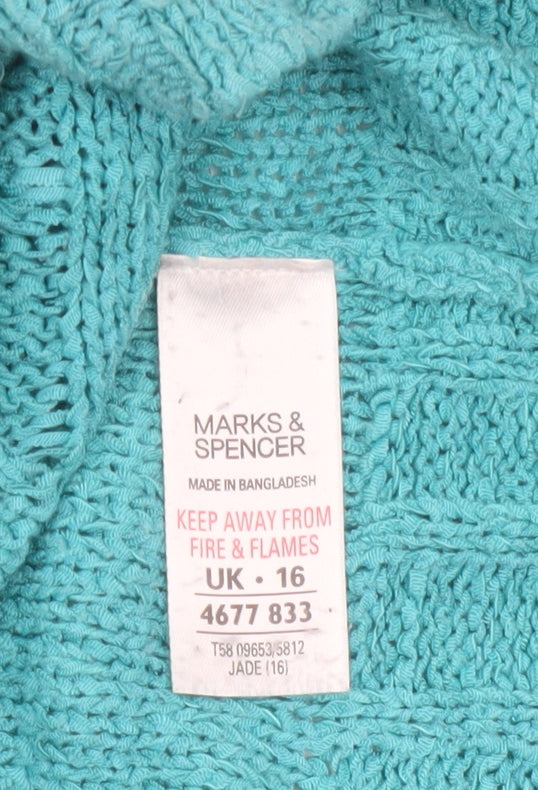 Marks & Spencer Women Blue UK 16 Cable Knit 3/4 Sleeve Cardigan