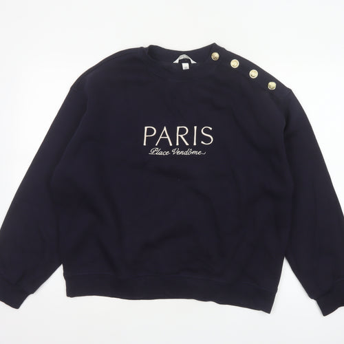 H&M Women’s Blue M Paris Gold Button Pullover Sweatshirt