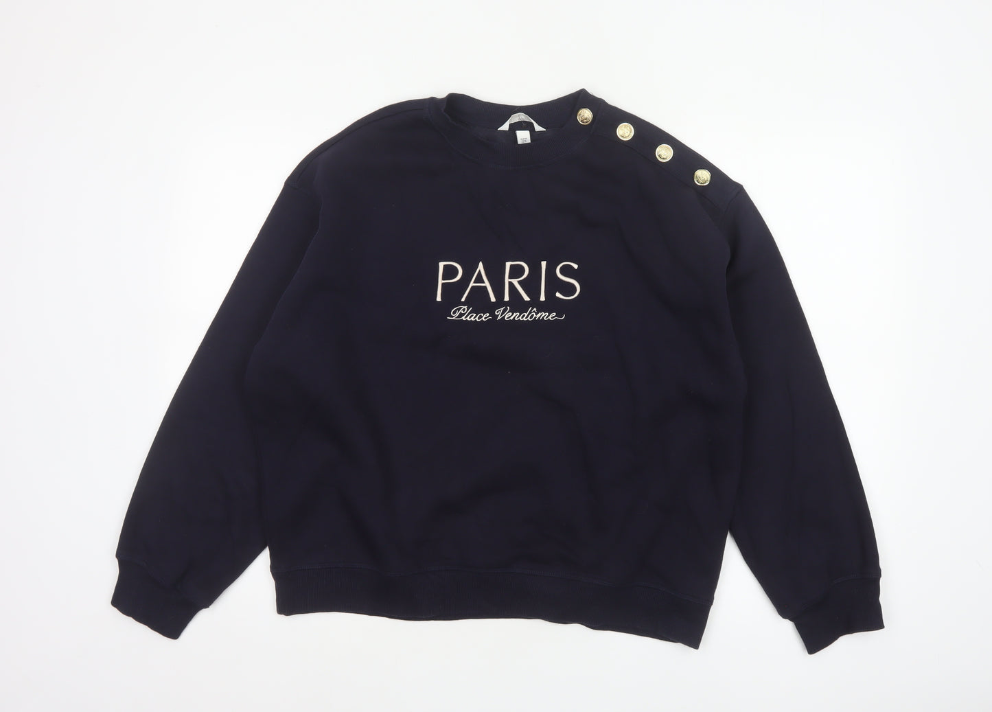 H&M Women’s Blue M Paris Gold Button Pullover Sweatshirt