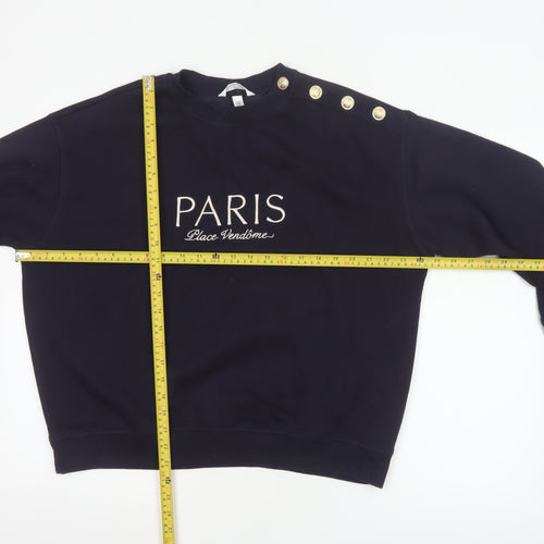 H&M Women’s Blue M Paris Gold Button Pullover Sweatshirt