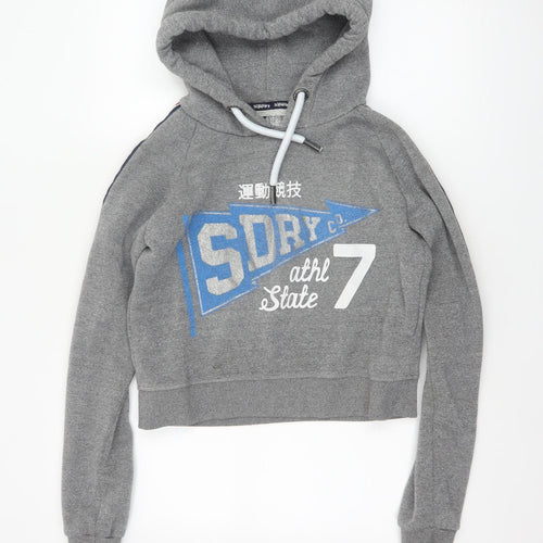 Superdry Women’s Grey UK 12 Pullover Hoodie Graphic Logo