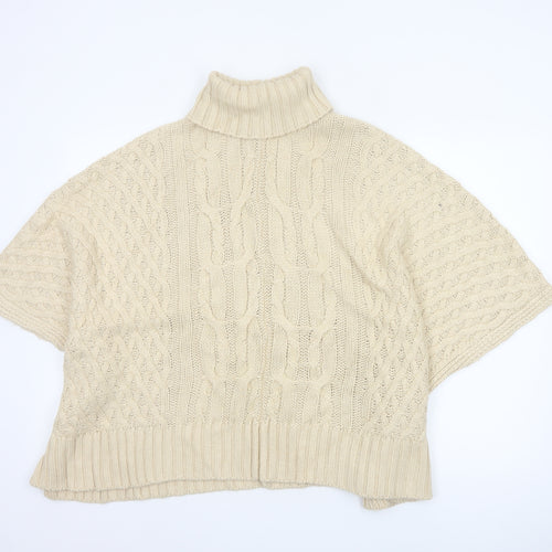 Fat Face Women Ivory M Cable Knit Roll Neck Cape Jumper