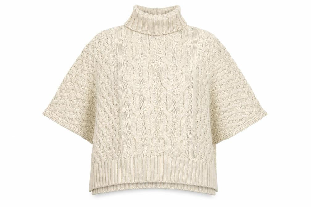 FatFace Women Ivory M Cable Knit Roll Neck Cape Jumper