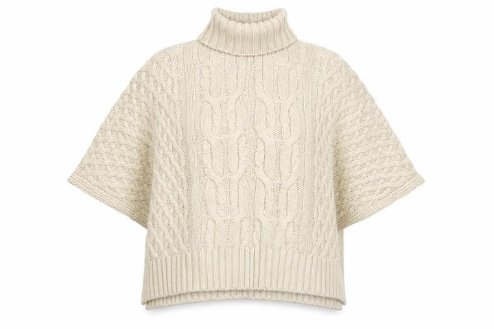 FatFace Women Ivory M Cable Knit Roll Neck Cape Jumper