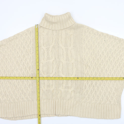 Fat Face Women Ivory M Cable Knit Roll Neck Cape Jumper