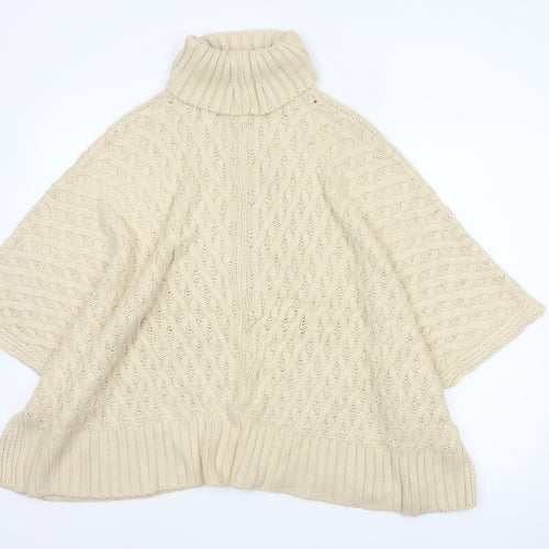 Fat Face Women Ivory M Cable Knit Roll Neck Cape Jumper