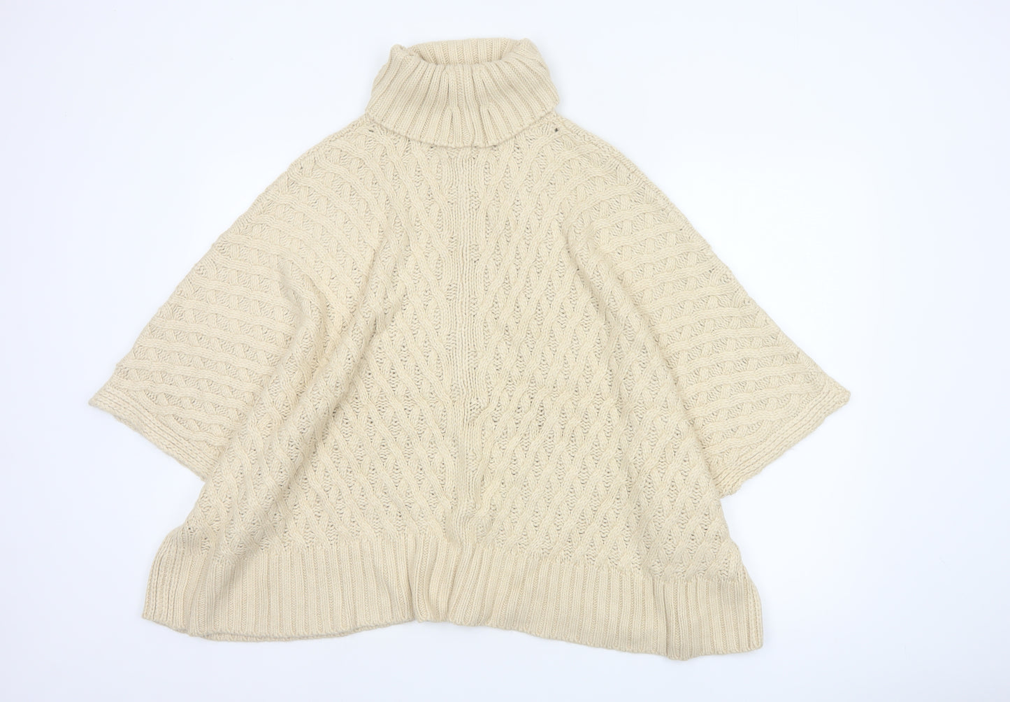 Fat Face Women Ivory M Cable Knit Roll Neck Cape Jumper