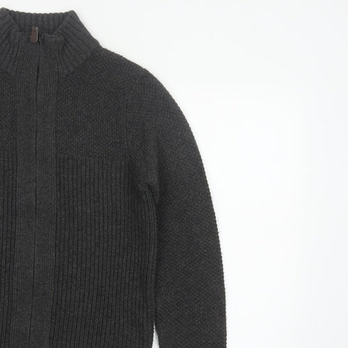 Next Men's Grey Size S Full Zip High Neck Knit Cardigan Pockets