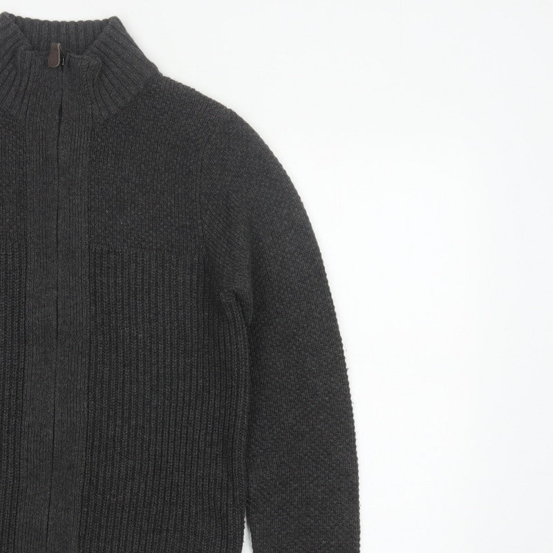 Next Men's Grey Size S Full Zip High Neck Knit Cardigan Pockets