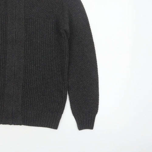 Next Men's Grey Size S Full Zip High Neck Knit Cardigan Pockets