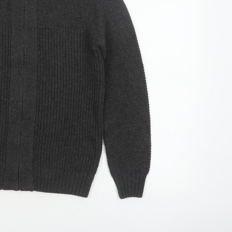 Next Men's Grey Size S Full Zip High Neck Knit Cardigan Pockets