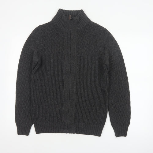 Next Men's Grey Size S Full Zip High Neck Knit Cardigan Pockets