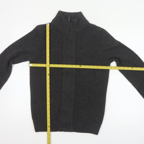 Next Men's Grey Size S Full Zip High Neck Knit Cardigan Pockets