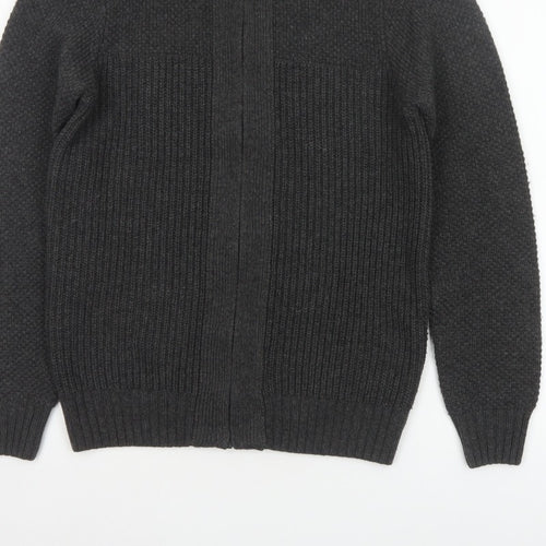 Next Men's Grey Size S Full Zip High Neck Knit Cardigan Pockets