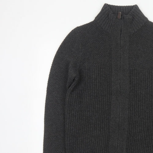 Next Men's Grey Size S Full Zip High Neck Knit Cardigan Pockets