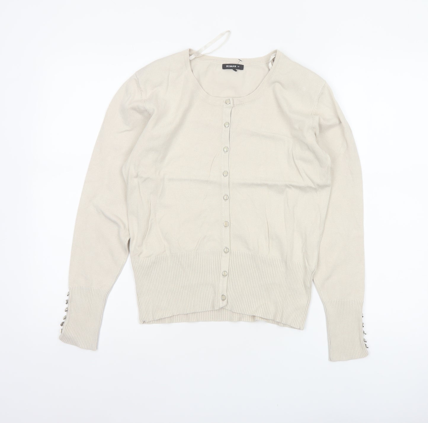 Roman Women Ivory Size 10 Button Knit Round Neck Cardigan