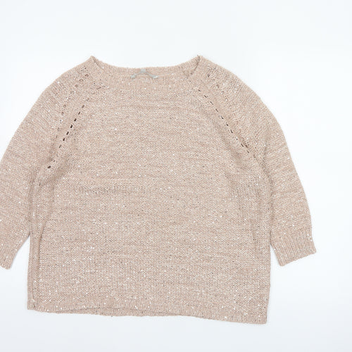 Pebble Bay Women’s Beige M Sequin Open-Knit 3/4 Sleeve Jumper
