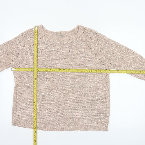 Pebble Bay Women’s Beige M Sequin Open-Knit 3/4 Sleeve Jumper