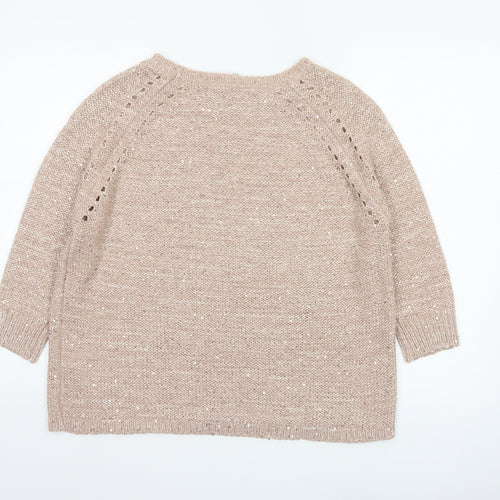 Pebble Bay Women’s Beige M Sequin Open-Knit 3/4 Sleeve Jumper