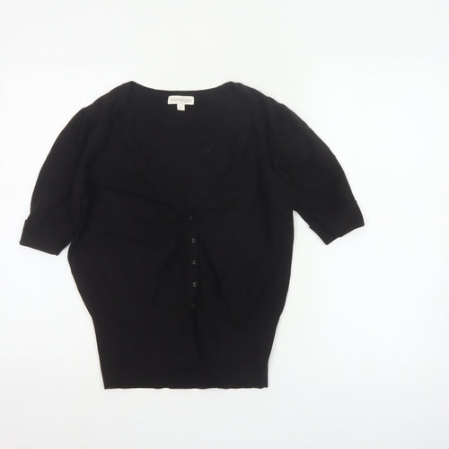 Monsoon Women Black M V-Neck 3/4 Sleeve Button Knit Cardigan