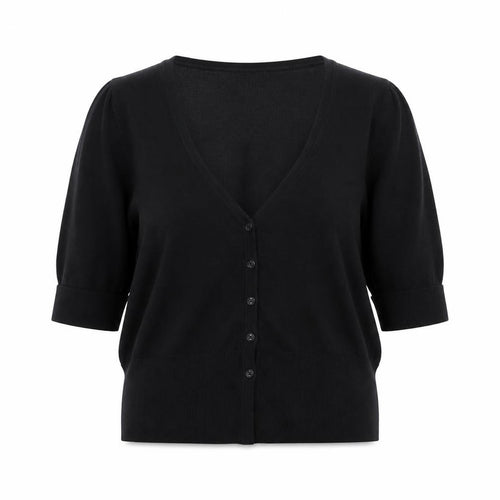 Monsoon Women Black M V-Neck 3/4 Sleeve Button Knit Cardigan
