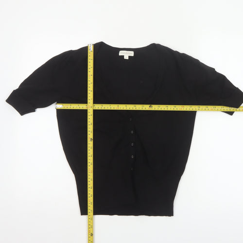 Monsoon Women Black M V-Neck 3/4 Sleeve Button Knit Cardigan