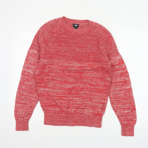 H&M Men’s Red Marl Cotton Crew Neck Knit Pullover Jumper Size S