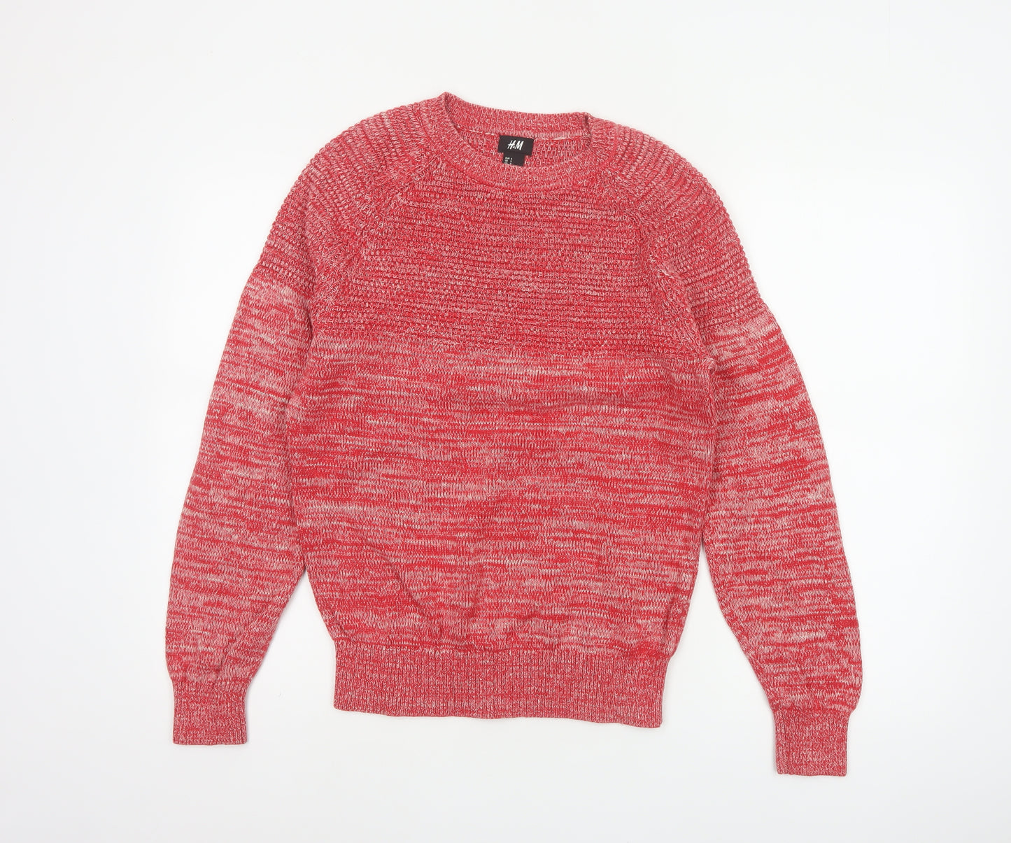 H&M Men’s Red Marl Cotton Crew Neck Knit Pullover Jumper Size S