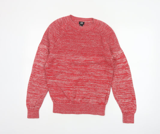 H&M Men’s Red Marl Cotton Crew Neck Knit Pullover Jumper Size S