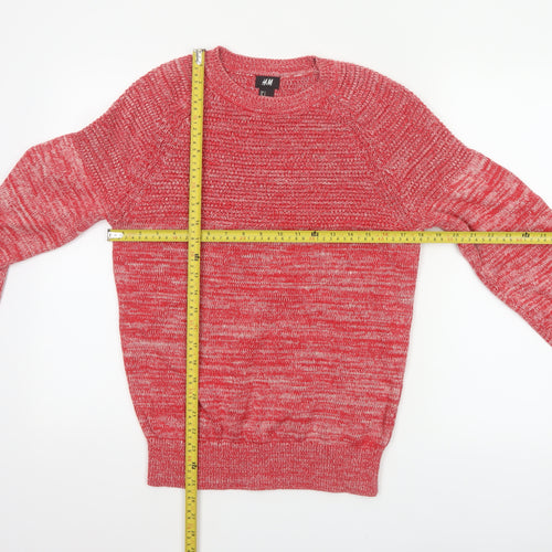 H&M Men’s Red Marl Cotton Crew Neck Knit Pullover Jumper Size S