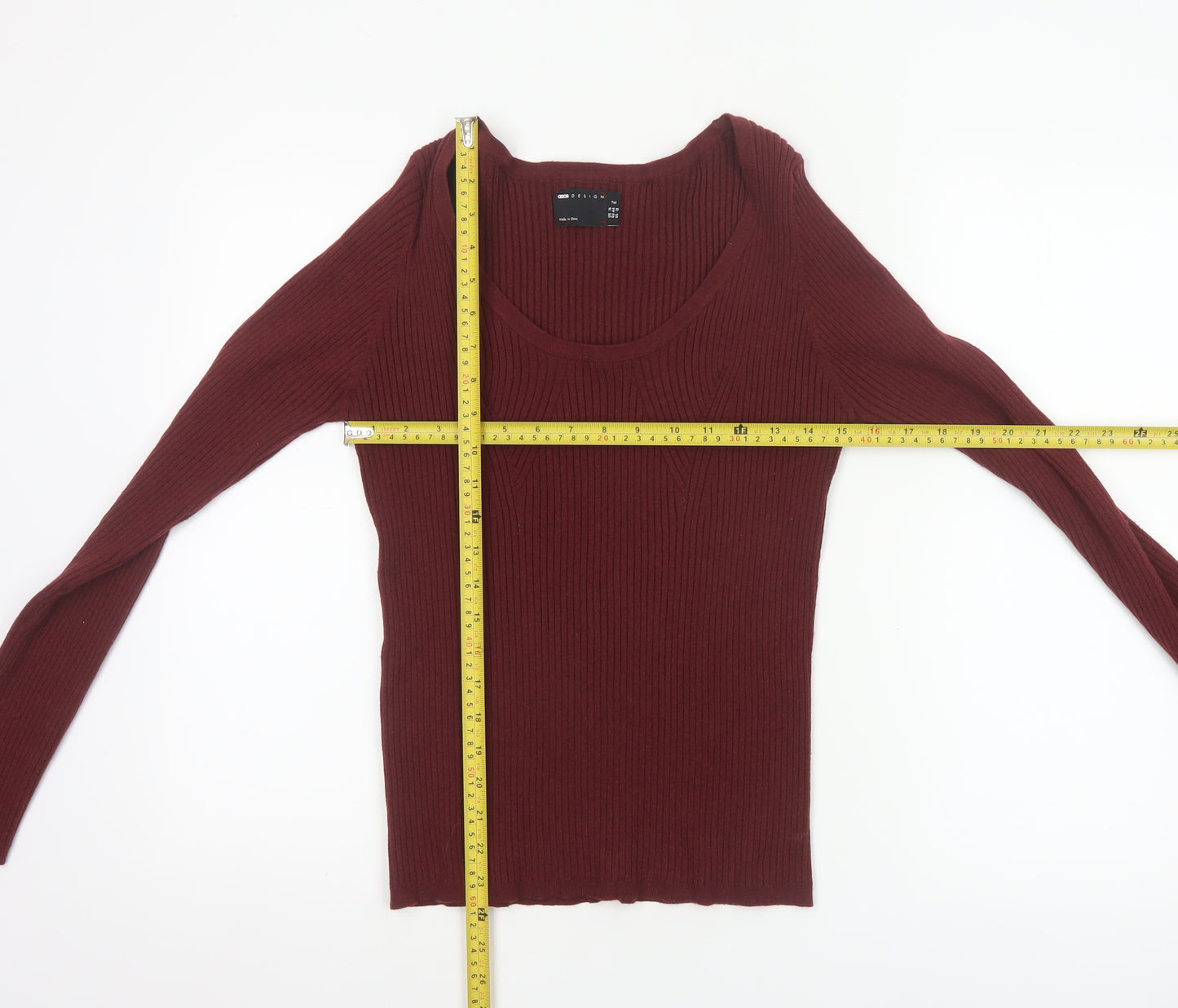 ASOS DESIGN Women’s Red UK 16 Ribbed Scoop Neck Slim Jumper