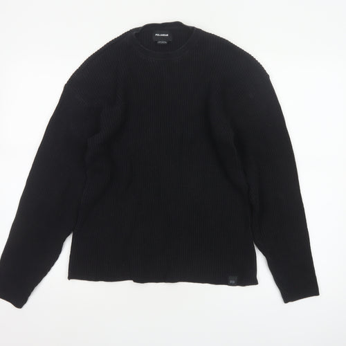 Pull&Bear Women Black M Chunky Knit Crew Neck Cotton Pullover Jumper