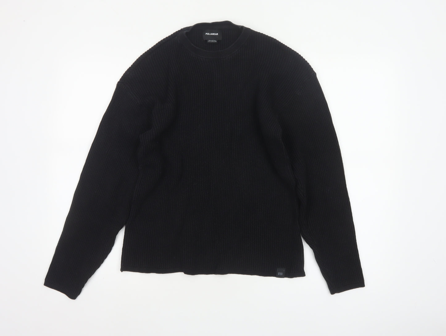 Pull&Bear Women Black M Chunky Knit Crew Neck Cotton Pullover Jumper