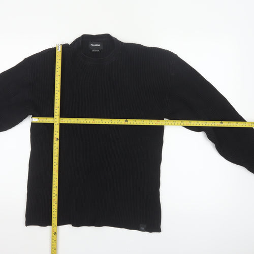 Pull&Bear Women Black M Chunky Knit Crew Neck Cotton Pullover Jumper