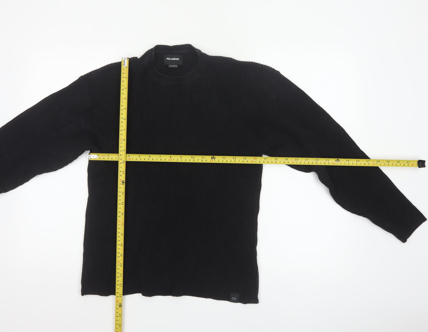 Pull&Bear Women Black M Chunky Knit Crew Neck Cotton Pullover Jumper