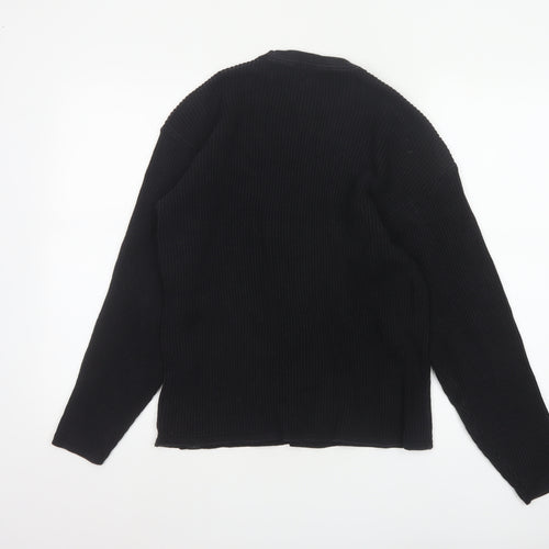 Pull&Bear Women Black M Chunky Knit Crew Neck Cotton Pullover Jumper