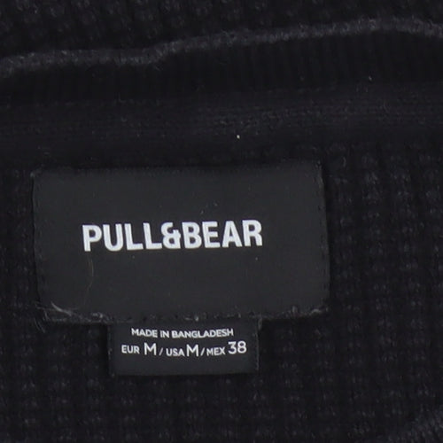 Pull&Bear Women Black M Chunky Knit Crew Neck Cotton Pullover Jumper