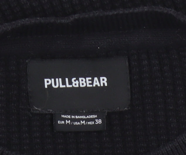 Pull&Bear Women Black M Chunky Knit Crew Neck Cotton Pullover Jumper