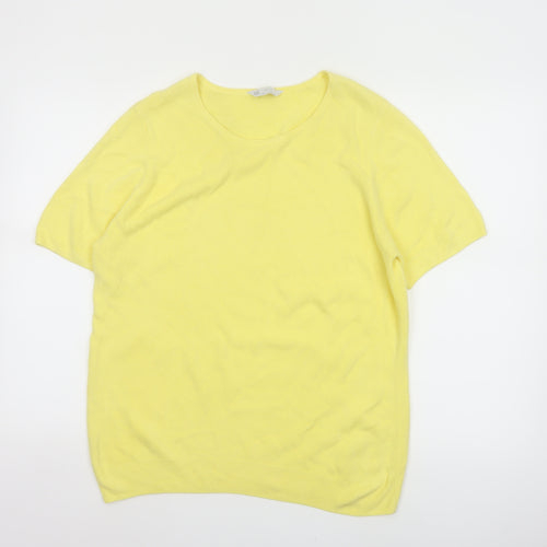 BHS Women Yellow Size 18 Short Sleeve Scoop Neck Knit Pullover Jumper