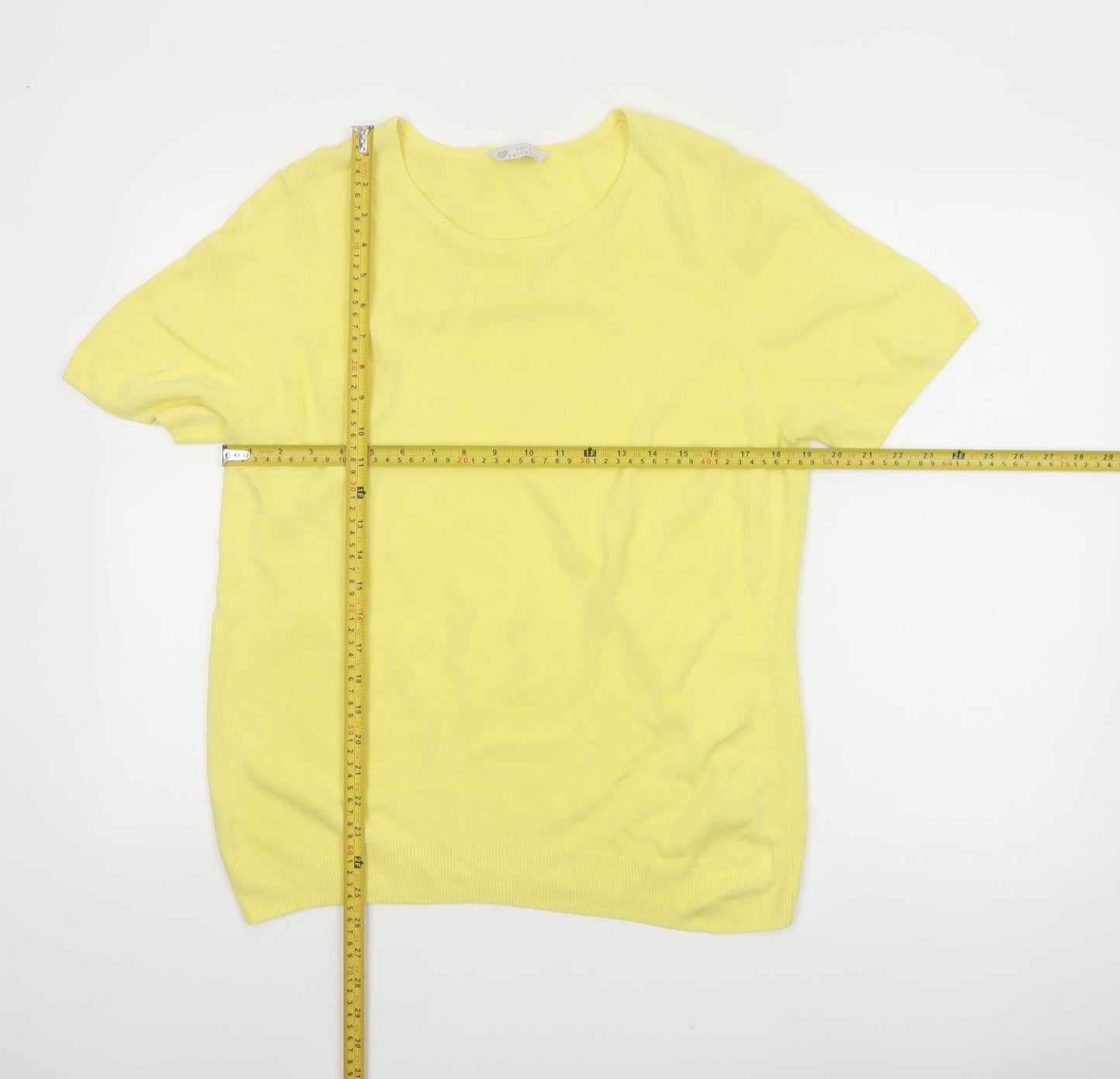 BHS Women Yellow Size 18 Short Sleeve Scoop Neck Knit Pullover Jumper