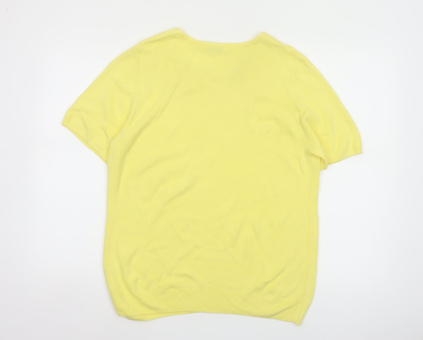 BHS Women Yellow Size 18 Short Sleeve Scoop Neck Knit Pullover Jumper