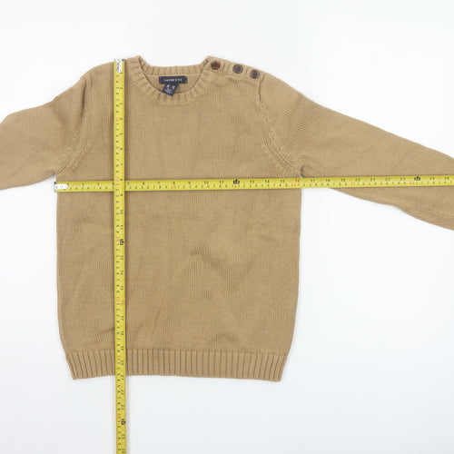 Lands' End Women Beige XS Cotton Crew Neck Button Shoulder Jumper