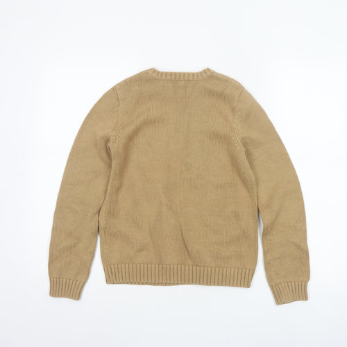 Lands' End Women Beige XS Cotton Crew Neck Button Shoulder Jumper