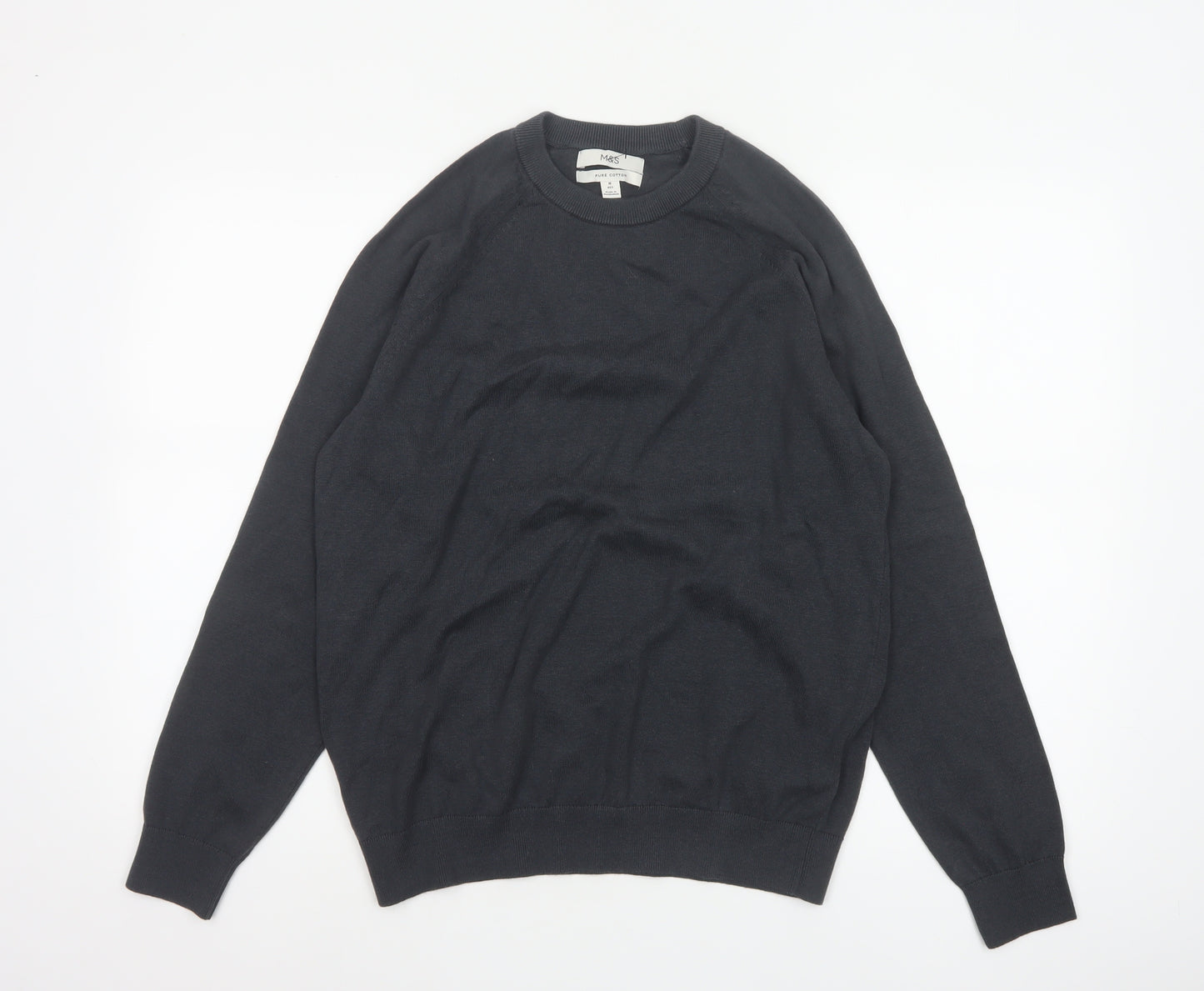Marks and Spencer Men Black M Pure Cotton Crew Neck Pullover Jumper