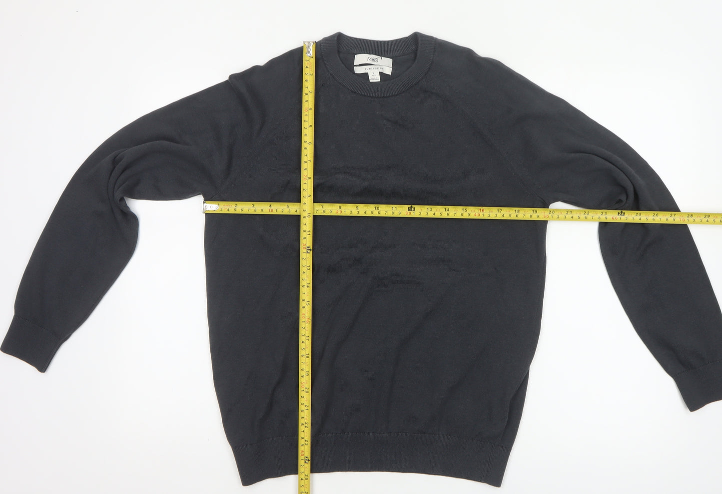 Marks and Spencer Men Black M Pure Cotton Crew Neck Pullover Jumper