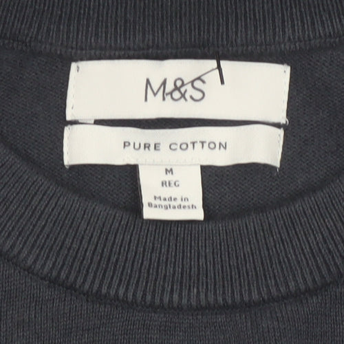 Marks and Spencer Men Black M Pure Cotton Crew Neck Pullover Jumper