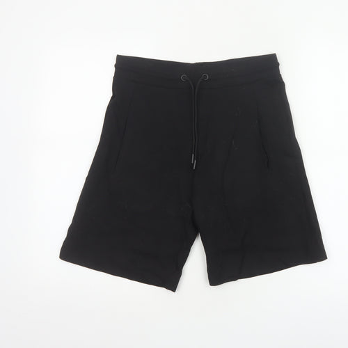 Zara Women Black S Bermuda Drawstring Jersey Shorts Pockets