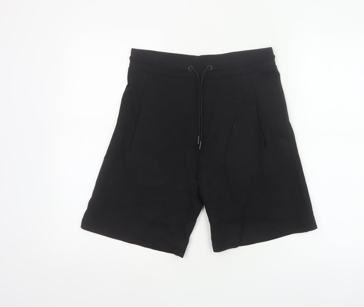 Zara Women Black S Bermuda Drawstring Jersey Shorts Pockets