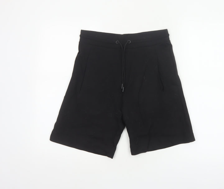 Zara Women Black S Bermuda Drawstring Jersey Shorts Pockets