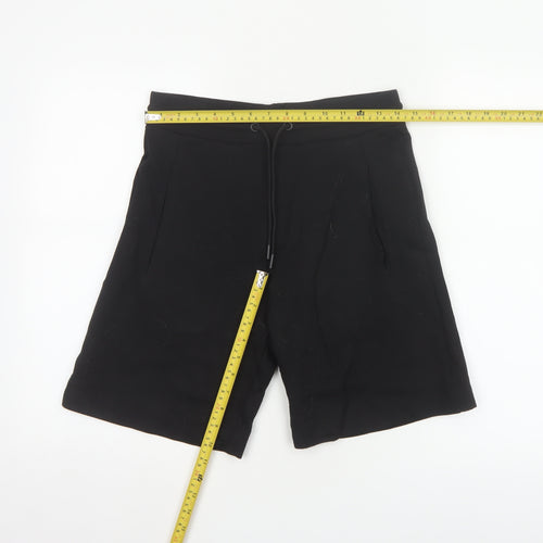Zara Women Black S Bermuda Drawstring Jersey Shorts Pockets